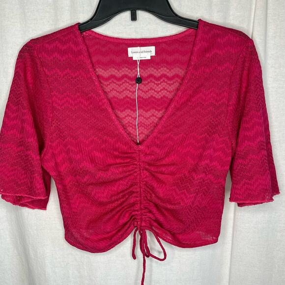 Lovers and Friends Pink Semi sheer Cinch Front Crop V-Neck‎ Shirt Size Small - Picture 3 of 7